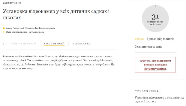 Петиція на сайті президента, скріншот: petition.president.gov.ua/