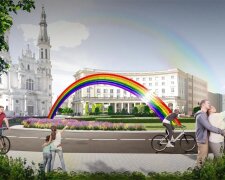 Інсталяція «Нова веселка» на площі Zbawiciela у Варшаві