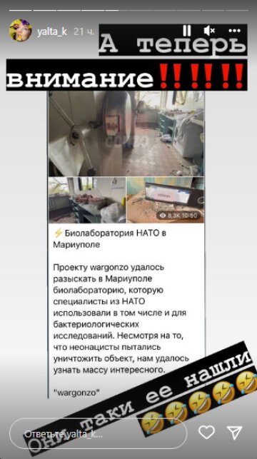 Скриншот с Insta Stories, Ксения Кошевая