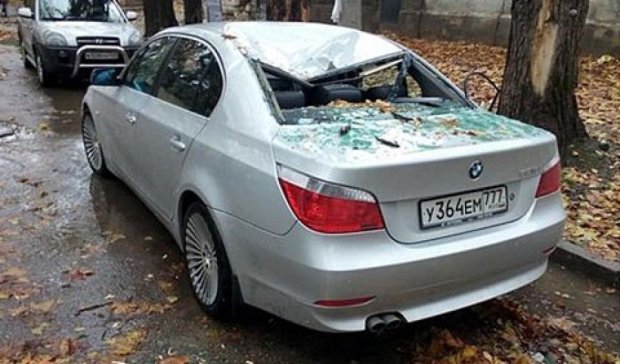 Величезна гілка розчавила автомобіль у Криму (фото)