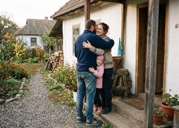 родина військового повернення додому обійми