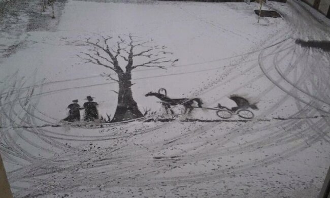 Двірник малює картини мітлою (фото)