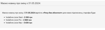 Тарифные изменения. Фото: vodafone