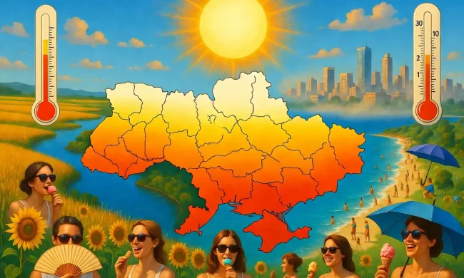 Сонце, спека та термометр з високою температурою