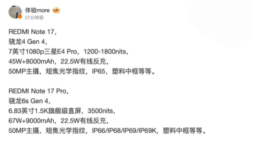 Характеристики Redmi Note 17