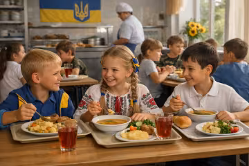 Школярі за обідом у шкільній їдальні