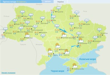 Прогноз погоды на 20 сентября, скриншот: Укргидрометцентр