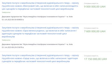 Тендери на закупівлю серіалів. Фото: скрін Прозорро