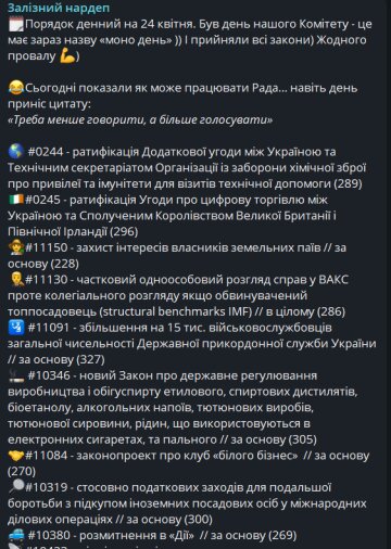 Публікація Ярослава Железняка, скріншот: Telegram