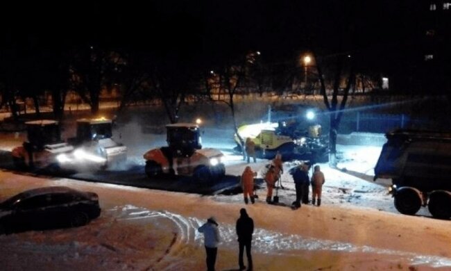 Полтавские ремонтники уложили асфальт на снег (фото, видео)