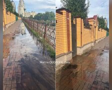 Вода затапливает пешеходную зону на Оболонской набережной