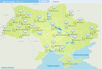 Прогноз погоды на 9 января, скриншот: Укргидрометцентр