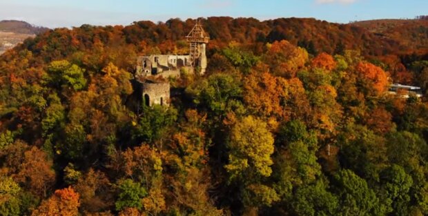 Неймовірну осінь у Невицькому замку показали з висоти пташиного польоту - казкові кадри