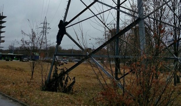 Харьковчанин забрался на высоковольтный столб (фото) 