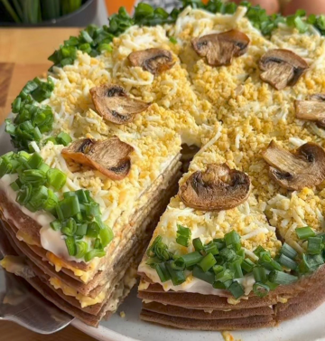 Печеночный торт с грибами: фото скрин рецепта