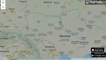 Ситуація у повітряному просторі України, скріншот: flightradar