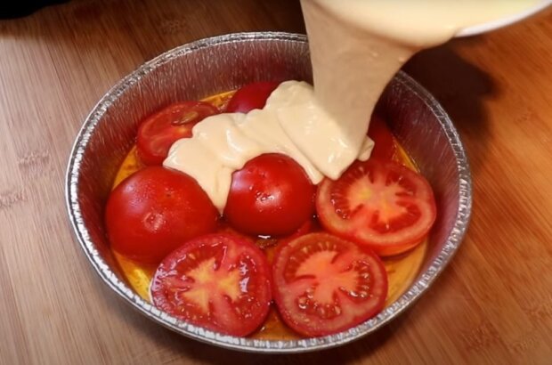 Заливной пирог с помидорами, фото cesmak
