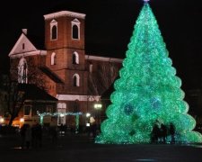 В Китае елку сделали из пластиковых бутылок (видео)