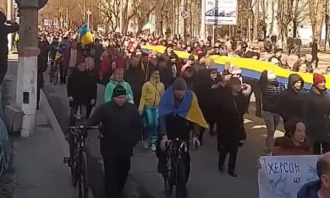 Украинский митинг в Херсоне. Фото: Youtube