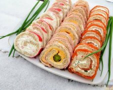 Закусочные рулетики с рыбой, ветчиной и крабовыми палочками - готовим дома, как в ресторане
