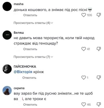 Коментарі до публікації, скріншот: TikTok