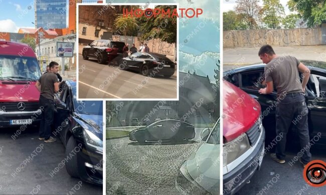 Tesla после столкновения с маршруткой на Успенской площади в Днепре