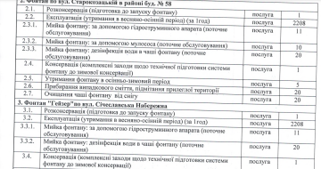 Тендер на обслуговування фонтанів / фото: скриншот Prozorro