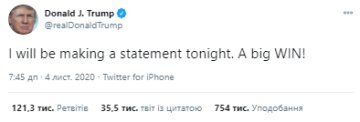 Скріншот поста зі сторінки Дональда Трампа в Twitter