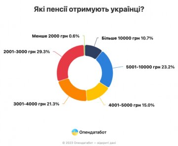 Какие пенсии получают украинцы, инфографика: Опендатабот