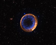 Залишок наднової SNR 0509-67.5, фото: ESO/P. Das et al. Background stars (Hubble): K. Noll et al