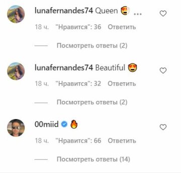 Коментарі до публікації, скріншот: Instagram