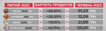 Рост цен на продукты, февраль-июнь 2022 года