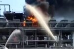 Пожар на российском нефтеперерабатывающем заводе, скриншот с видео