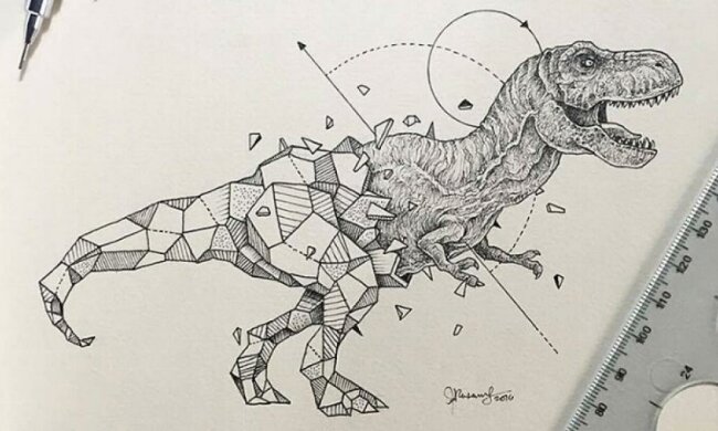 Ілюстратор малює тварин геометричними фігурами (фото)