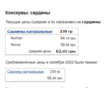 Цены на сардины. Фото: скрин Минфин
