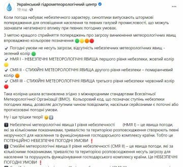 Публікація Укргідрометцентру, скріншот: Facebook