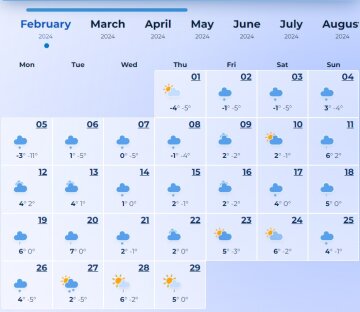 Погода в Києві на лютий, скріншот: wisemeteo