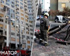 Спасатели обследуют дом на Дарнице после ракетного удара