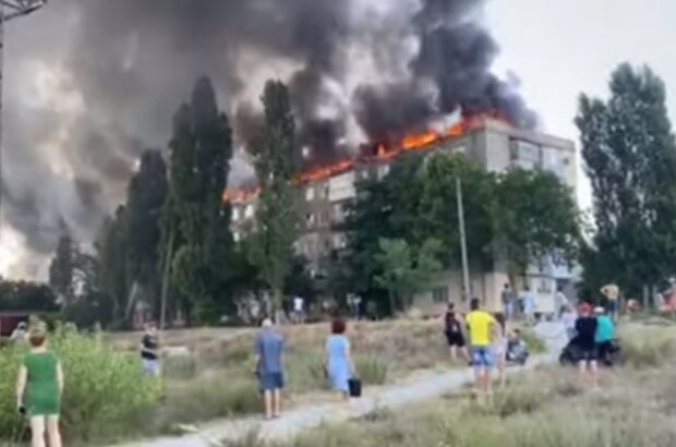 Пожежа у Новій Каховці, скріншот відео