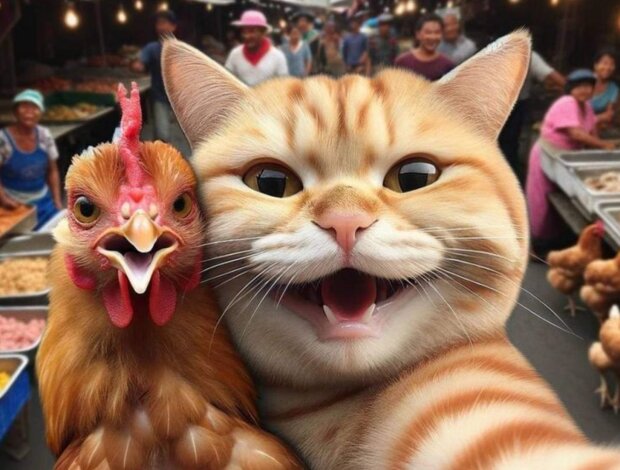 Кот и курица, изображение: Pinterest