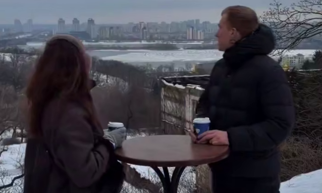 Украинцы, зима, кофе, кадр из видео