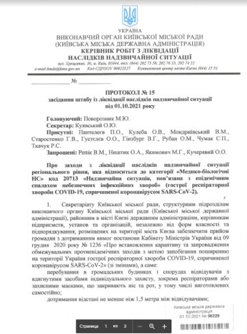 Протоколе заседания штаба по ликвидации последствий чрезвычайной ситуации