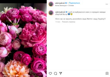 Публікація Валерії Крук, скріншот: Instagram