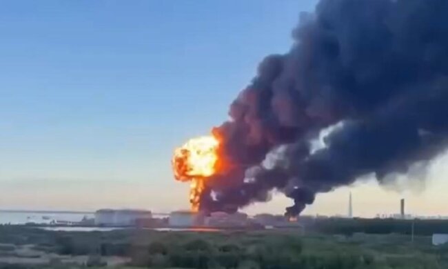 Черный дым над Санкт-Петербургом после удара дронов по нефтяному терминалу накануне экономического форума