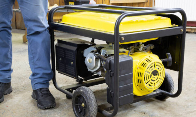 Мужчина стоит возле генератора