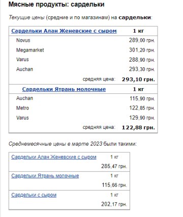 Цены на сардельки. Фото: скрин Минфин