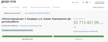 Тендер на реконструкцию улицы Степана Бандеры, скриншот