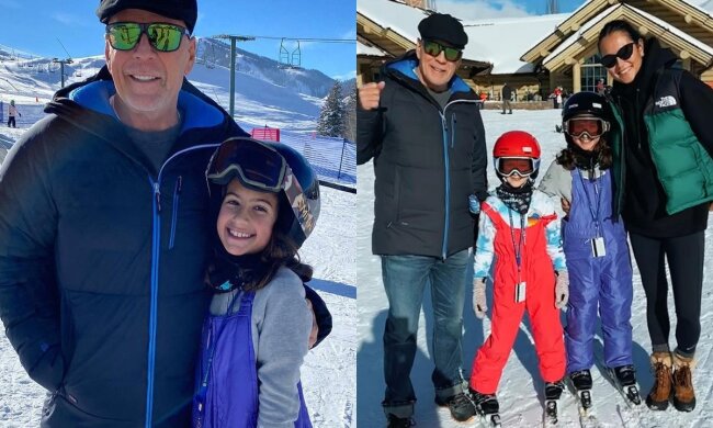 Мечта Насти Каменских Брюс Уиллис усадил попки своих девочек в снег и научил их взрослым забавам: "Успех. Впервые"