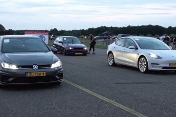 VW Golf R против Tesla Model 3 Performance, скриншот