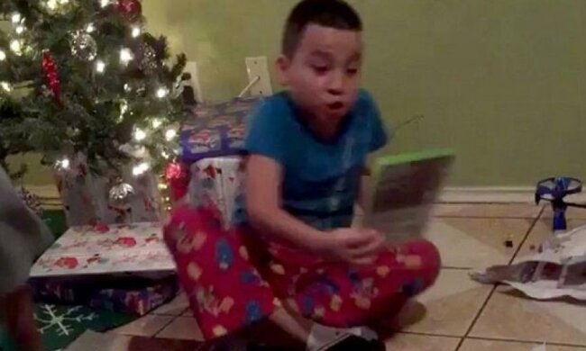 Малыш в шоке от неудачного новогоднего подарка (видео)